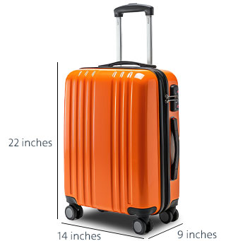 Carry-on bag allowance is 22 inches high by 14 inches long by 9 inches wide